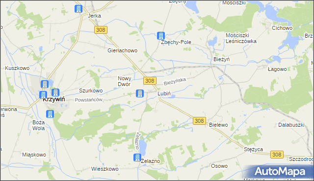 mapa Lubiń gmina Krzywiń, Lubiń gmina Krzywiń na mapie Targeo