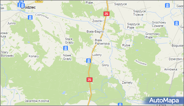 mapa Lubiny gmina Rychwał, Lubiny gmina Rychwał na mapie Targeo