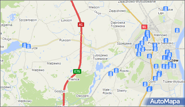 mapa Lubiszewo Tczewskie, Lubiszewo Tczewskie na mapie Targeo