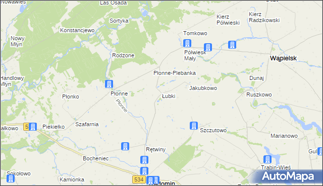 mapa Łubki gmina Radomin, Łubki gmina Radomin na mapie Targeo