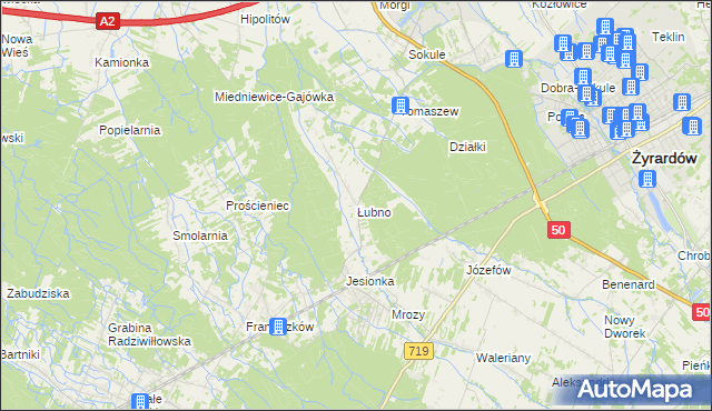 mapa Łubno gmina Wiskitki, Łubno gmina Wiskitki na mapie Targeo