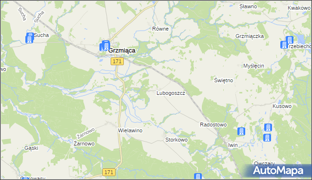 mapa Lubogoszcz gmina Grzmiąca, Lubogoszcz gmina Grzmiąca na mapie Targeo