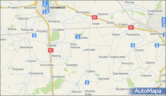 mapa Luboradz gmina Krośniewice, Luboradz gmina Krośniewice na mapie Targeo