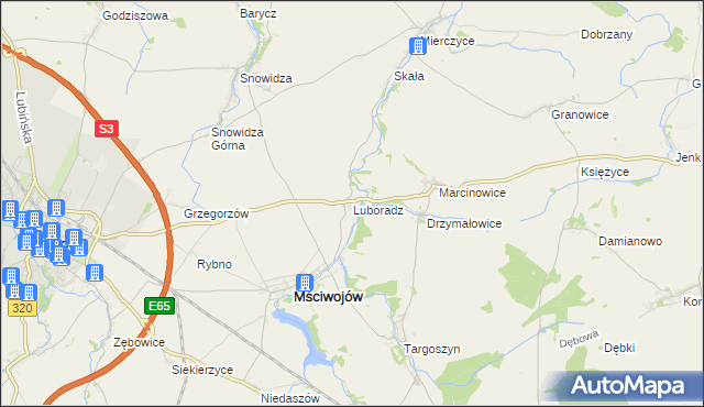 mapa Luboradz gmina Mściwojów, Luboradz gmina Mściwojów na mapie Targeo