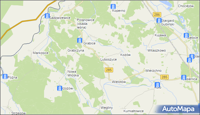 mapa Luboszyce gmina Gubin, Luboszyce gmina Gubin na mapie Targeo