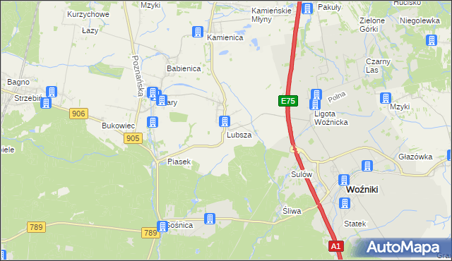 mapa Lubsza gmina Woźniki, Lubsza gmina Woźniki na mapie Targeo