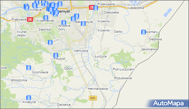 mapa Łuczyce gmina Przemyśl, Łuczyce gmina Przemyśl na mapie Targeo