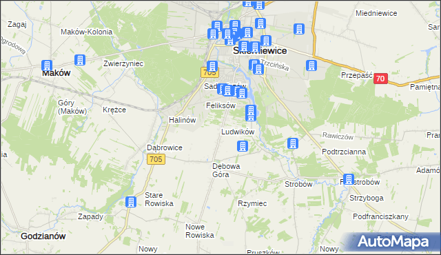 mapa Ludwików gmina Skierniewice, Ludwików gmina Skierniewice na mapie Targeo