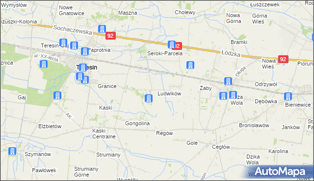 mapa Ludwików gmina Teresin, Ludwików gmina Teresin na mapie Targeo