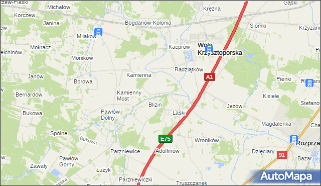 mapa Ludwików gmina Wola Krzysztoporska, Ludwików gmina Wola Krzysztoporska na mapie Targeo