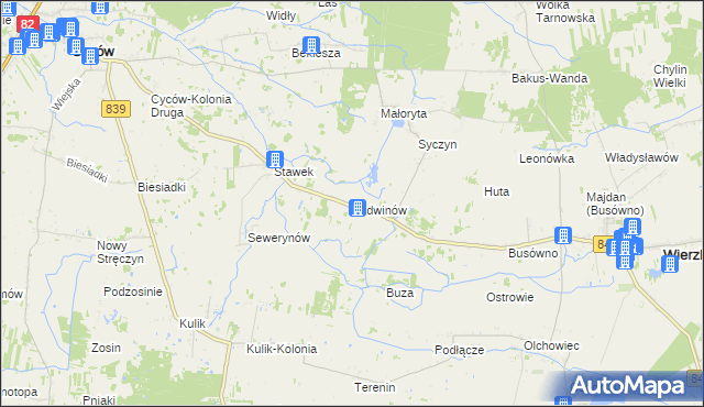 mapa Ludwinów gmina Cyców, Ludwinów gmina Cyców na mapie Targeo