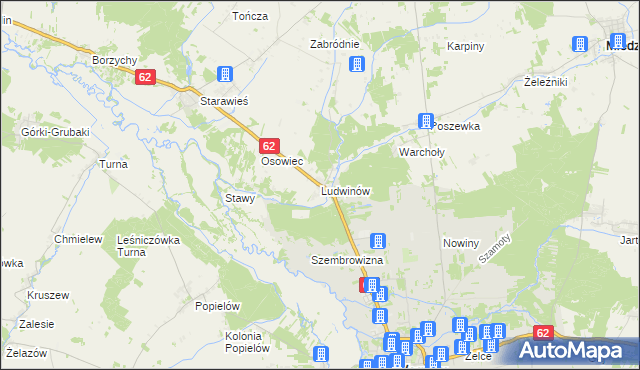 mapa Ludwinów gmina Liw, Ludwinów gmina Liw na mapie Targeo