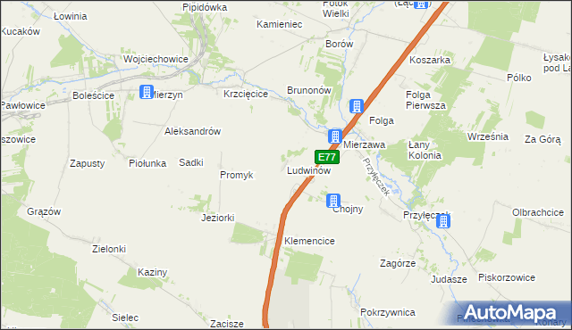 mapa Ludwinów gmina Wodzisław, Ludwinów gmina Wodzisław na mapie Targeo