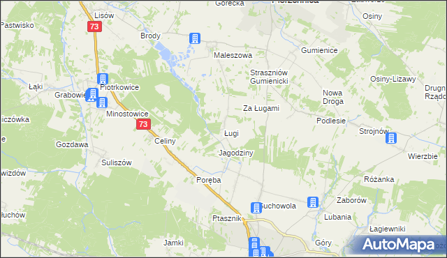 mapa Ługi gmina Chmielnik, Ługi gmina Chmielnik na mapie Targeo