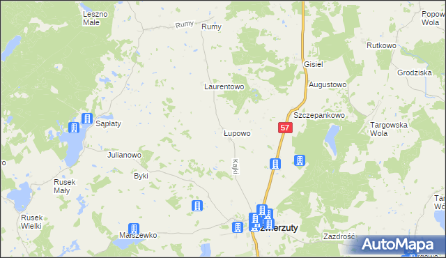 mapa Łupowo gmina Dźwierzuty, Łupowo gmina Dźwierzuty na mapie Targeo