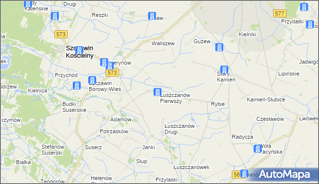 mapa Łuszczanów Pierwszy, Łuszczanów Pierwszy na mapie Targeo