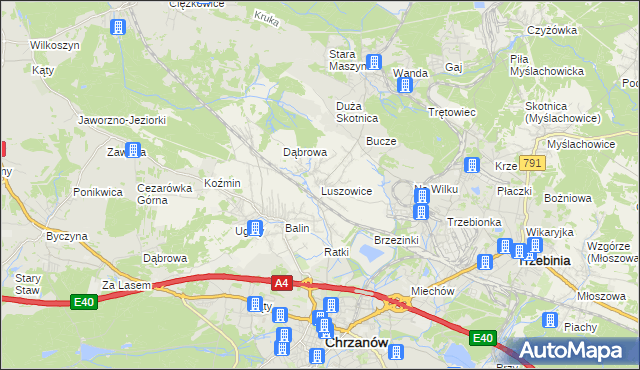 mapa Luszowice gmina Chrzanów, Luszowice gmina Chrzanów na mapie Targeo