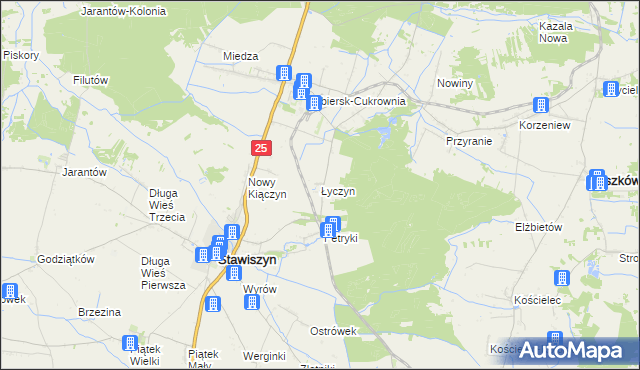 mapa Łyczyn gmina Stawiszyn, Łyczyn gmina Stawiszyn na mapie Targeo