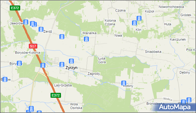 mapa Łysa Góra gmina Baranów, Łysa Góra gmina Baranów na mapie Targeo