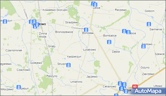 mapa Łysakowo gmina Gozdowo, Łysakowo gmina Gozdowo na mapie Targeo