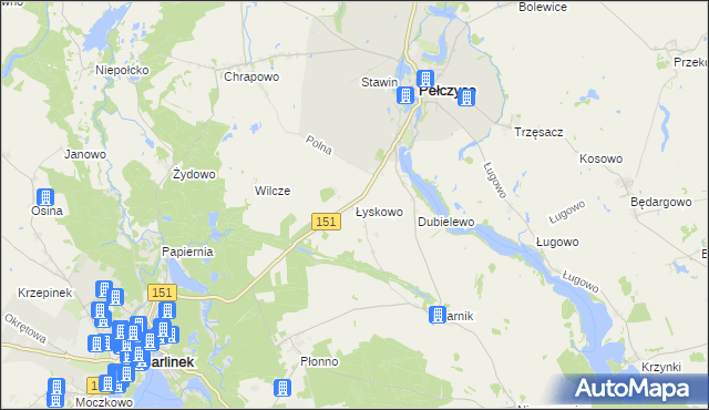 mapa Łyskowo gmina Pełczyce, Łyskowo gmina Pełczyce na mapie Targeo
