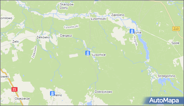 mapa Łysomice gmina Dębnica Kaszubska, Łysomice gmina Dębnica Kaszubska na mapie Targeo