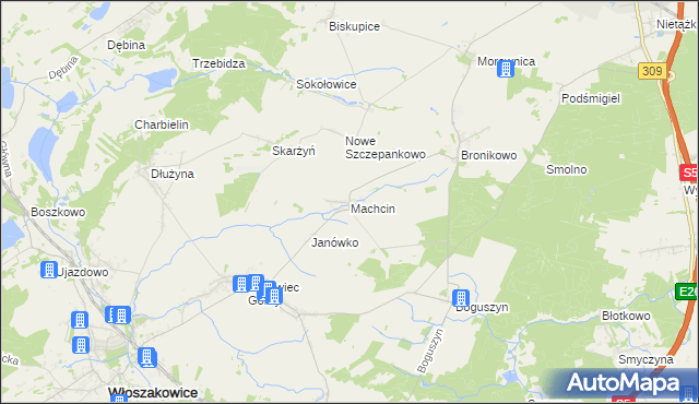 mapa Machcin gmina Śmigiel, Machcin gmina Śmigiel na mapie Targeo