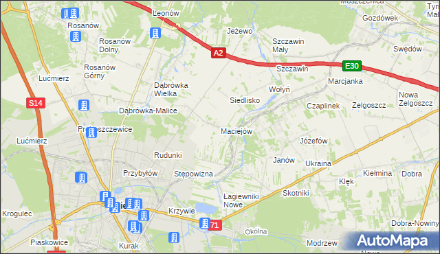 mapa Maciejów gmina Zgierz, Maciejów gmina Zgierz na mapie Targeo