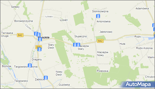 mapa Maciejów Stary gmina Wysokie, Maciejów Stary gmina Wysokie na mapie Targeo