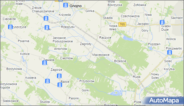 mapa Maciejowice gmina Gnojno, Maciejowice gmina Gnojno na mapie Targeo