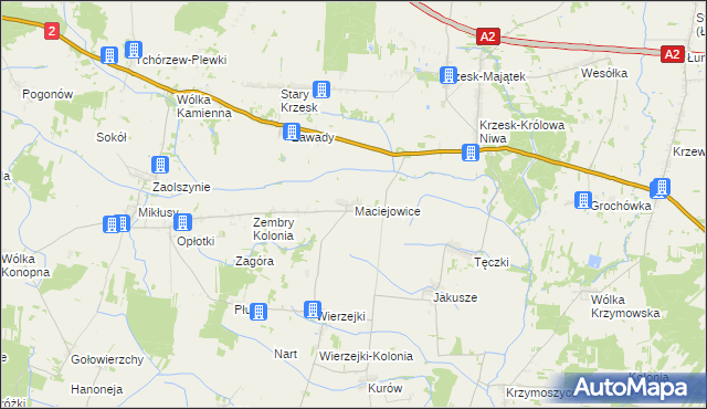 mapa Maciejowice gmina Zbuczyn, Maciejowice gmina Zbuczyn na mapie Targeo