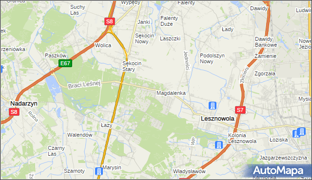 mapa Magdalenka gmina Lesznowola, Magdalenka gmina Lesznowola na mapie Targeo