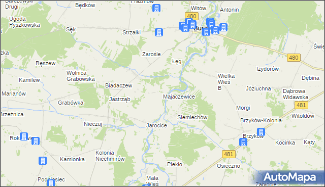 mapa Majaczewice, Majaczewice na mapie Targeo