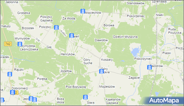 mapa Majdan gmina Przedbórz, Majdan gmina Przedbórz na mapie Targeo