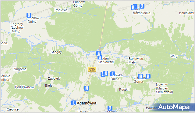 mapa Majdan Sieniawski, Majdan Sieniawski na mapie Targeo