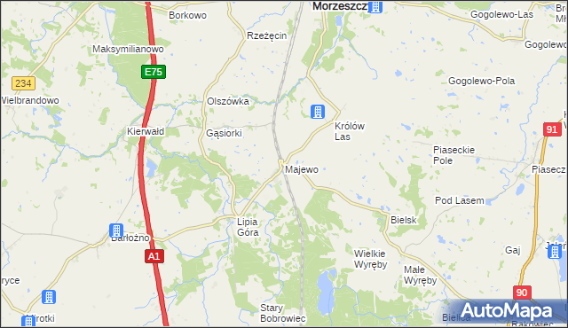 mapa Majewo gmina Morzeszczyn, Majewo gmina Morzeszczyn na mapie Targeo