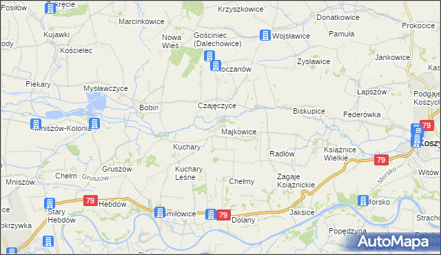 mapa Majkowice gmina Nowe Brzesko, Majkowice gmina Nowe Brzesko na mapie Targeo