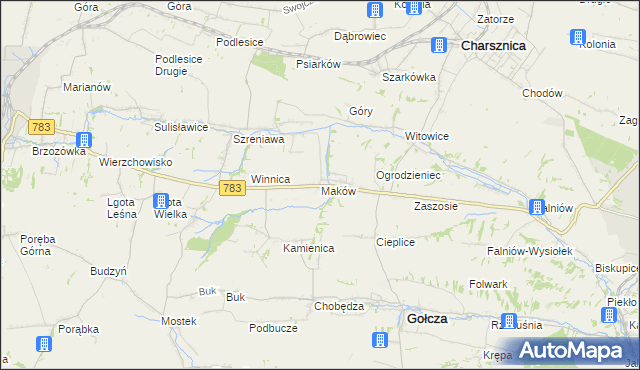 mapa Maków gmina Gołcza, Maków gmina Gołcza na mapie Targeo