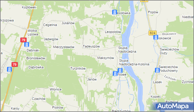 mapa Maksymów gmina Tarłów, Maksymów gmina Tarłów na mapie Targeo