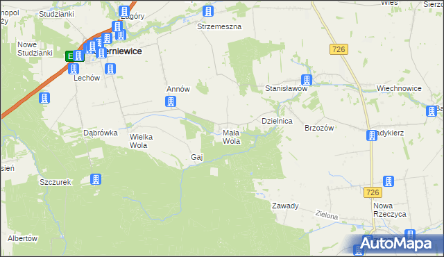 mapa Mała Wola gmina Czerniewice, Mała Wola gmina Czerniewice na mapie Targeo