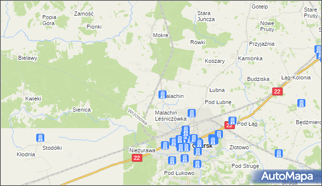 mapa Malachin, Malachin na mapie Targeo