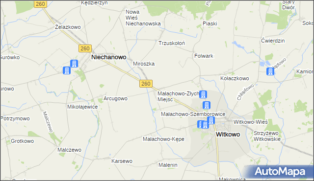 mapa Małachowo-Złych Miejsc, Małachowo-Złych Miejsc na mapie Targeo