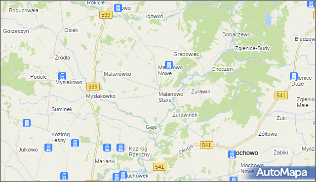 mapa Malanowo Stare, Malanowo Stare na mapie Targeo