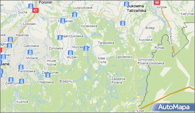 mapa Małe Ciche, Małe Ciche na mapie Targeo