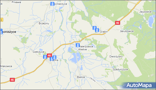 mapa Malerzowice Wielkie, Malerzowice Wielkie na mapie Targeo