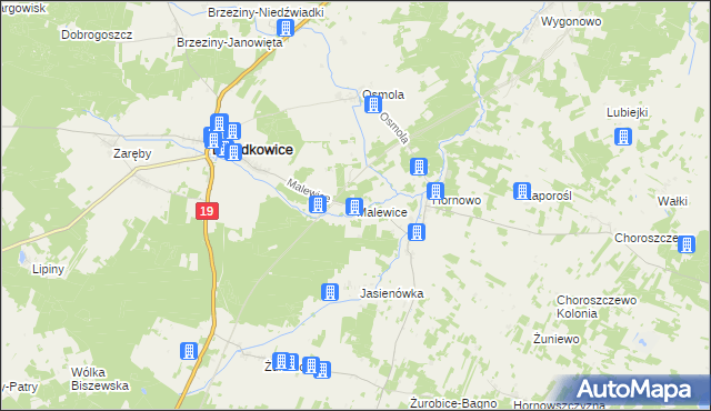 mapa Malewice, Malewice na mapie Targeo