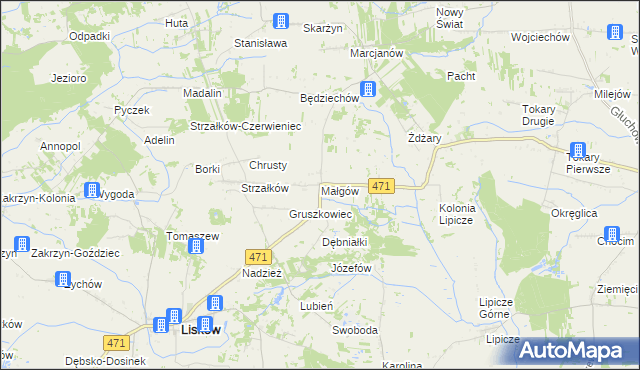 mapa Małgów gmina Lisków, Małgów gmina Lisków na mapie Targeo