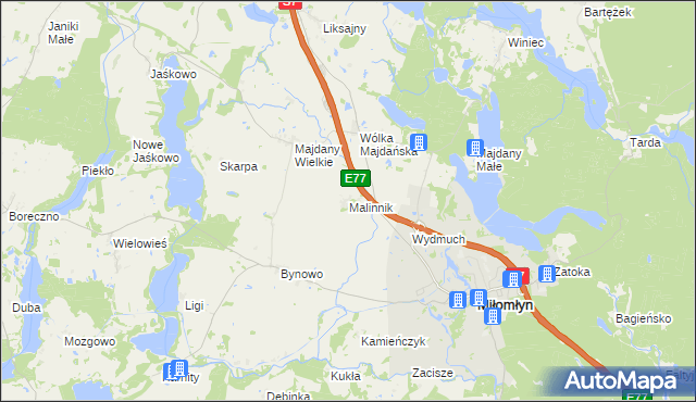 mapa Malinnik, Malinnik na mapie Targeo