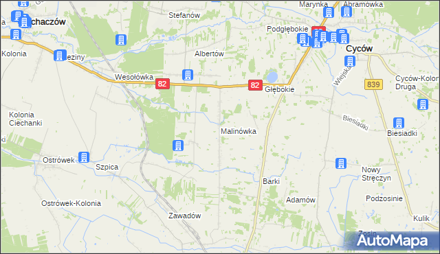 mapa Malinówka gmina Cyców, Malinówka gmina Cyców na mapie Targeo