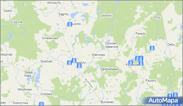 mapa Malinowo gmina Górowo Iławeckie, Malinowo gmina Górowo Iławeckie na mapie Targeo